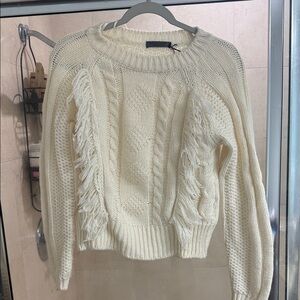 Cream Cable Knit Sweater with Fringe